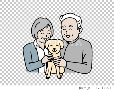 Illustration of an elderly couple with a dog 117917001