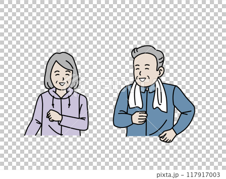 Illustration of an elderly couple jogging Illustration of an elderly couple jogging 117917003