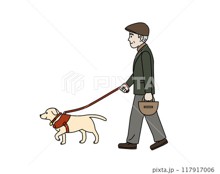 犬の散歩をする年配の男性のイラスト 犬の散歩をする年配の男性のイラスト 117917006