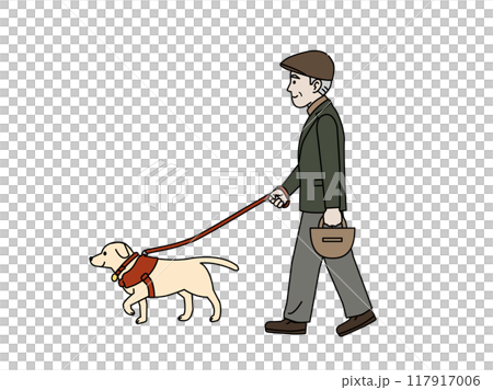 犬の散歩をする年配の男性のイラスト 犬の散歩をする年配の男性のイラスト 117917006