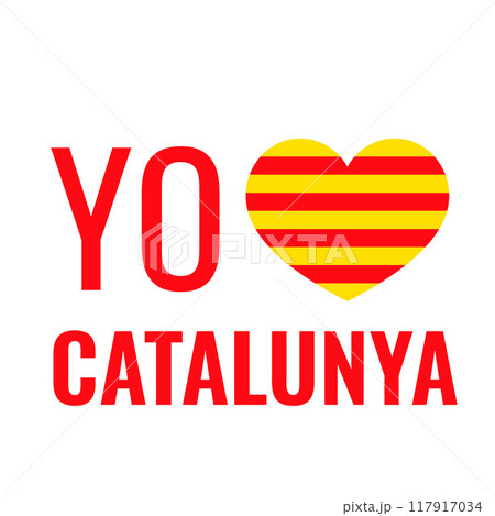 I Love Catalonia in Spanish. Senyera flag in shape of heart. Vector template for typography poster, banner, flyer, greeting card, shirt design, etc. I Love Catalonia in Spanish. Senyera flag in shape of heart. Vector template for typography poster, banner, flyer, greeting card, shirt design, etc. 117917034