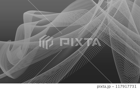 スパイラル状の曲線が特徴的な抽象的なテクノロジーの背景。未来的でダイナミックなデザインが印象的です。 スパイラル状の曲線が特徴的な抽象的なテクノロジーの背景。未来的でダイナミックなデザインが印象的です。 117917731