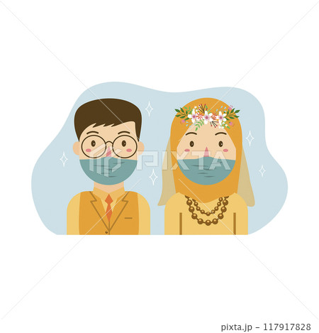Muslim Bride and Groom Vector Cartoon Illustration Muslim Bride and Groom Vector Cartoon Illustration 117917828