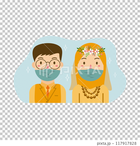 Muslim Bride and Groom Vector Cartoon Illustration Muslim Bride and Groom Vector Cartoon Illustration 117917828