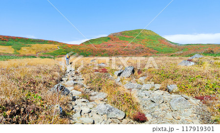 秋の焼石岳登山:姥石平から焼石岳山頂の眺め 秋の焼石岳登山:姥石平から焼石岳山頂の眺め 117919301