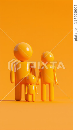 Yellow Cartoon Family Sculpture on a Yellow Background, 3D Rendering Yellow Cartoon Family Sculpture on a Yellow Background, 3D Rendering 117920005