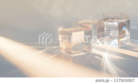 Transparent ice cubes with light rays and reflections Transparent ice cubes with light rays and reflections 117920007