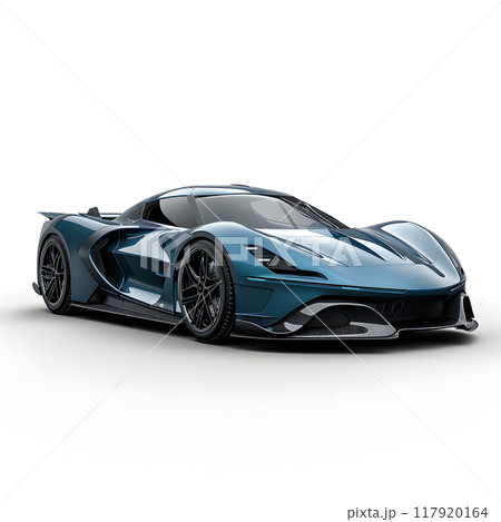 Blue sports car with sleek automotive design on white background 117920164