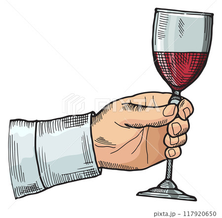 Cheers color sketch. Wine glass in male hand 117920650