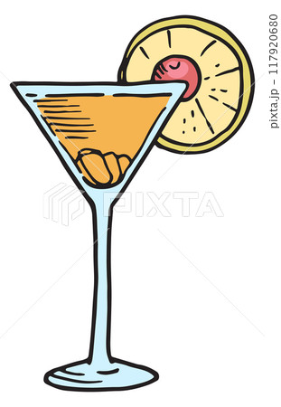 Fruit cocktail glass sketch. Sweet cold refreshment 117920680