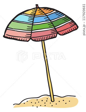 Beach sunshade doodle. Summer hand drawn umbrella 117920681