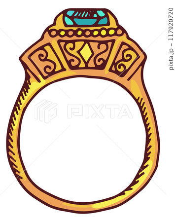 Golden ring with gemstone. Luxury expensive jewelry icon 117920720