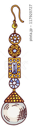 Crystal jewelry. Elegant gemstone golden earring icon Crystal jewelry. Elegant gemstone golden earring icon 117920727