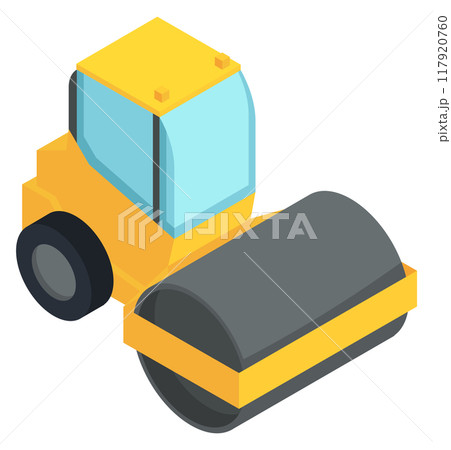 Road roller industrial machine yellow isometric icon Road roller industrial machine yellow isometric icon 117920760