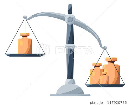 Weights comparison on old scales calibration cartoon icon 117920786