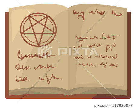 Witchcraft book pages. Old magic spell grimoire Witchcraft book pages. Old magic spell grimoire 117920877