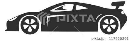 Sport car silhouette. Race black logo. Fast symbol Sport car silhouette. Race black logo. Fast symbol 117920891