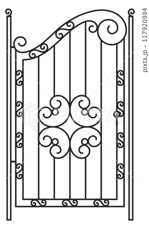 Fence door in ornate decorative iron forgery style Fence door in ornate decorative iron forgery style 117920984
