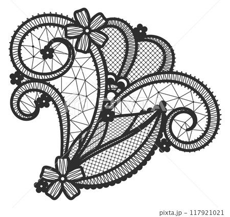 Flower lace element. Decorative black fabric texture 117921021