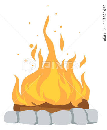 Bonfire color icon. Fire flame on wooden logs 117921023