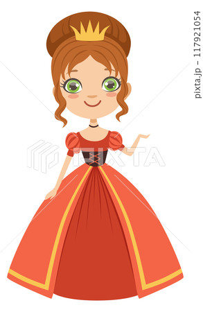 Fairytale princess character. Cartoon royal girl in red dress 117921054