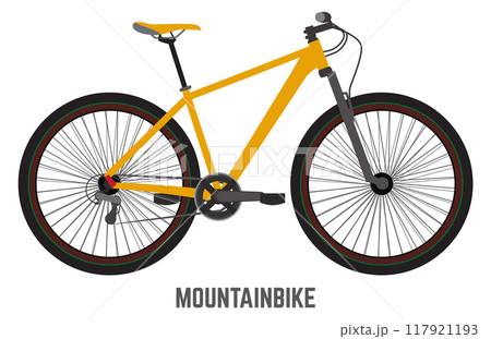 Mountain bike side view. Yellow adult bicycle 117921193