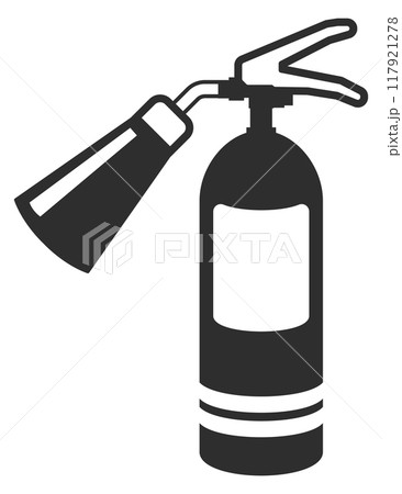 Fire extinguisher black icon. Flame safety tool 117921278