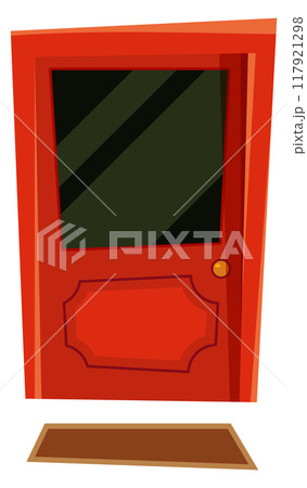 Front door. Cartoon red wooden home entrance Front door. Cartoon red wooden home entrance 117921298