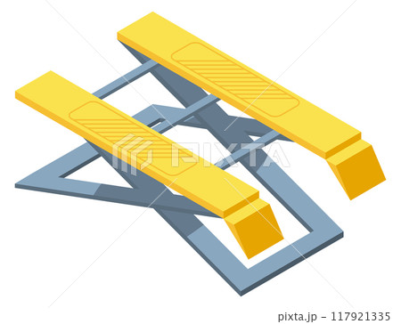 Car lifting platform. Isometric mechanic station icon 117921335