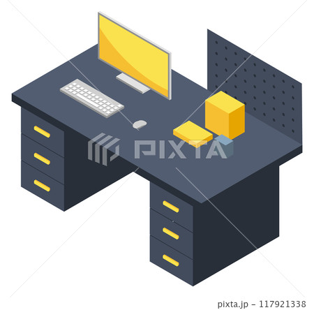 Computer desk. Office job place isometric icon 117921338
