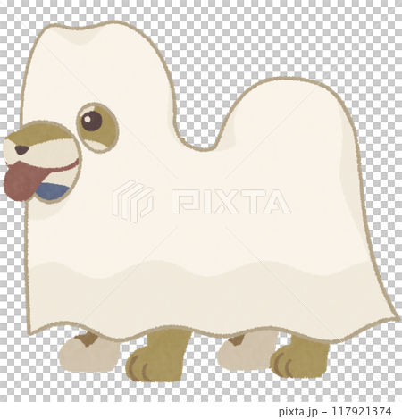Dog dressed as a ghost 117921374
