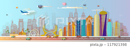 Travel landmarks Qatar of Asia famous architectural doha monument panorama. 117921398