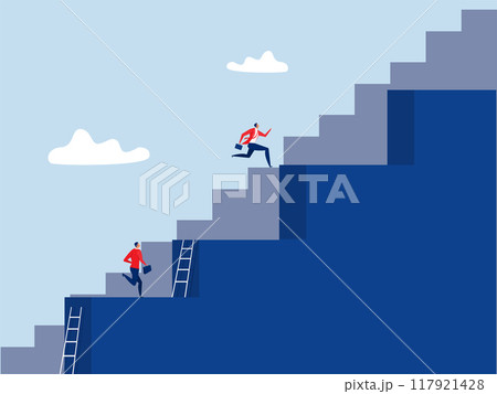 Take the easy way out,difference two businessman solving between hard & easy way concept vector illustrator 117921428