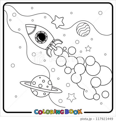 Doodle Astronaut Cartoon, coloring book , Line art, worksheet, kids 117921449