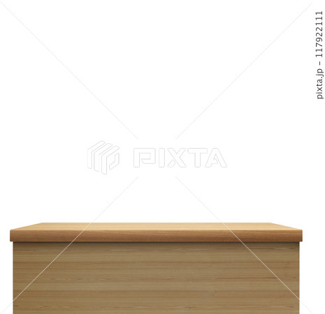 Empty wooden table. Front view. Isolated on a white background 117922111