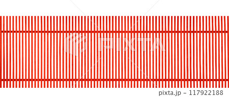 Red vertical wooden fence on white background 117922188