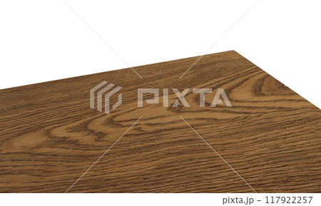 View of wood or wooden table top corner Isolated on white background View of wood or wooden table top corner Isolated on white background 117922257