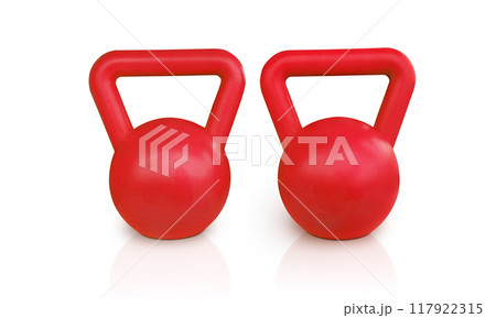 red dumbbell Sports equipment isolated on white. red dumbbell Sports equipment isolated on white. 117922315