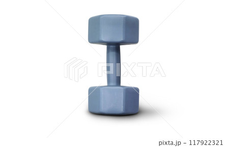 gray steel dumbbell For exercising on a white surface gray steel dumbbell For exercising on a white surface 117922321
