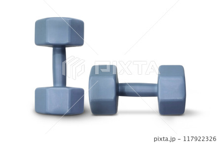gray steel dumbbell For exercising on a white surface 117922326
