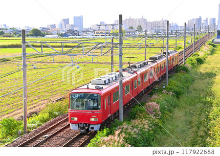 真っ赤な車体の　名鉄3500系 117922688