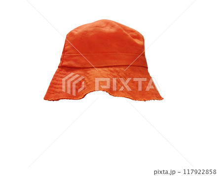 Orange bucket hat isolated on white background Orange bucket hat isolated on white background 117922858