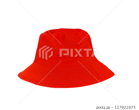 Red bucket hat isolated on white background 117922873