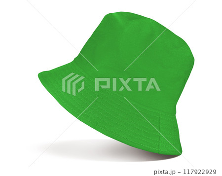 Green bucket hat isolated on white background. Green bucket hat isolated on white background. 117922929