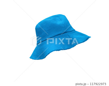Blue bucket hat isolated on white background 117922973