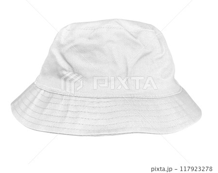White bucket hat isolated on white background White bucket hat isolated on white background 117923278