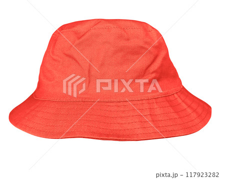 Red bucket hat isolated on white background 117923282