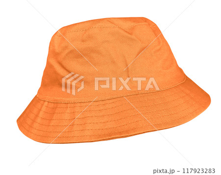Orange bucket hat isolated on white background 117923283