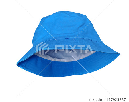 Blue bucket hat isolated on white background 117923287