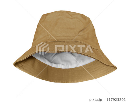 Brown bucket hat isolated on white background. 117923291